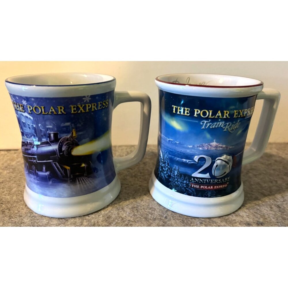 2 Polar Express Holiday Mugs  1-20th Anniversary Mug, and 1 Christmas Train Mug